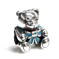 Antique 925 Sterling Silver Enamel Teddy Bear Doll European Screw-on Bead for European Charm Bracelets