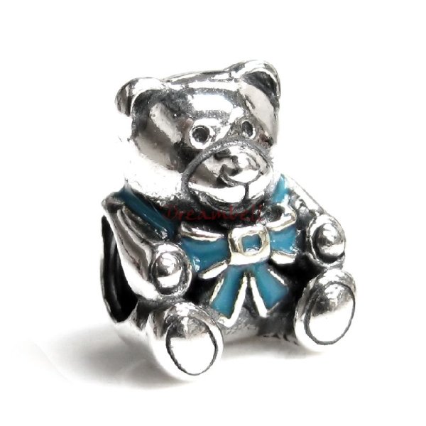 Antique 925 Sterling Silver Enamel Teddy Bear Doll European Screw-on Bead for European Charm Bracelets