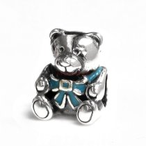 Antique 925 Sterling Silver Enamel Teddy Bear Doll European Screw-on Bead for European Charm Bracelets