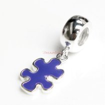 Sterling Silver Autism Jigsaw Puzzle Purple Enamel Dangle Awareness Bead for European Charm Bracelets