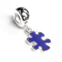 Sterling Silver Autism Jigsaw Puzzle Purple Enamel Dangle Awareness Bead for European Charm Bracelets