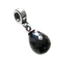 Antique 925 Sterling Silver Teardrop Black Zircon Stone Dangle Bead for European Charm Bracelets