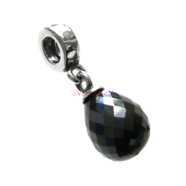 Antique 925 Sterling Silver Teardrop Black Zircon Stone Dangle Bead for European Charm Bracelets