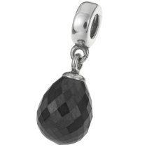 Antique 925 Sterling Silver Teardrop Black Zircon Stone Dangle Bead for European Charm Bracelets