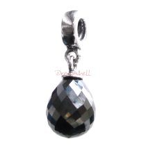 Antique 925 Sterling Silver Teardrop Black Zircon Stone Dangle Bead for European Charm Bracelets
