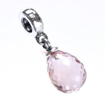 Antique 925 Sterling Silver Teardrop Pink Zircon Stone Dangle Bead for European Charm Bracelets
