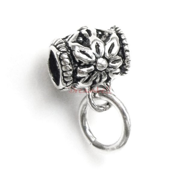 2x Sterling Silver Flower Bead Pendant Connector Bail Tube Slide w/ 6mm Jumpring