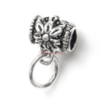 2x Sterling Silver Flower Bead Pendant Connector Bail Tube Slide w/ 6mm Jumpring