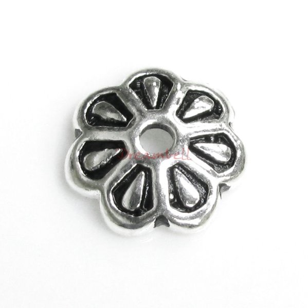 4x Sterling Silver Round Flower Bead Cap 8mm