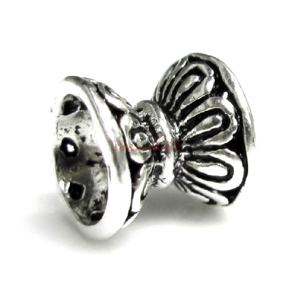 2x Antique 925 Sterling Silver Enthic Flower Double Cap Bead Spacer Beads