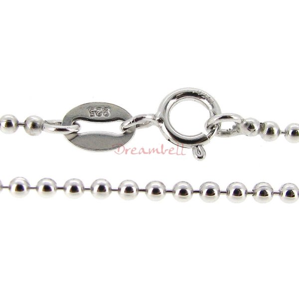 1x Rhodium Plated Over Sterling Silver Round Dot Ball Chain Necklace 1.5mm w/ Spring Ring Clasp 24"