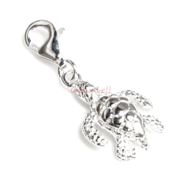 1x Sterling Silver Baby Thalassian Sea Turtle Dangle Pendant European Lobster Clip on Charm