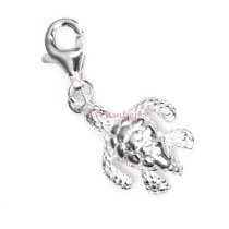 1x Sterling Silver Baby Thalassian Sea Turtle Dangle Pendant European Lobster Clip on Charm