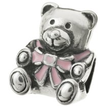Antique 925 Sterling Silver Enamel Teddy Bear Doll European Screw-on Bead for European Charm Bracelets