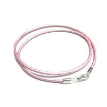 1x Sterling Silver Metallic Pink (Suraiya) leather cord 2mm choker necklace 16″