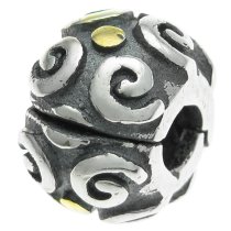 Gold Plated Over 925 Sterling Silver Round Ethnic Flower Clip Stopper Lock Bead for European Charm Bracelets