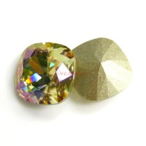 2 Swarovski Elements Crystal 12mm 4470 Cushion Square Luminous Green Foiled Stone