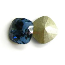 2x Swarovski Elements Crystal 12mm 4470 Cushion Square Denim Blue Foiled Stone