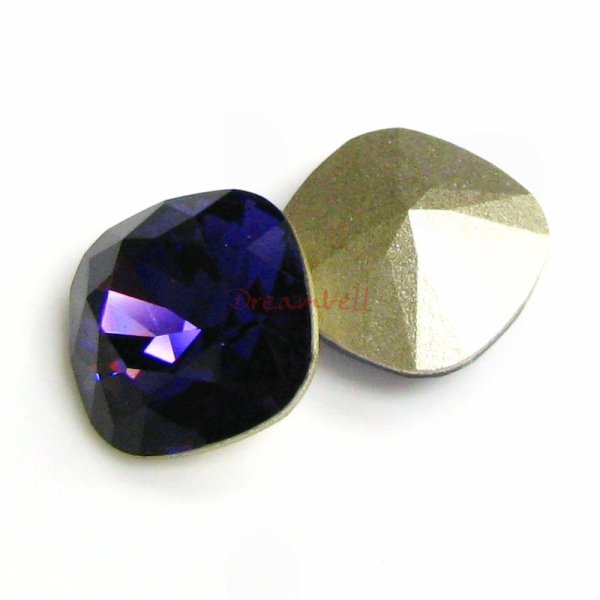 2x Swarovski Elements Crystal 12mm 4470 Cushion Square Purple Velvet Foiled Stone