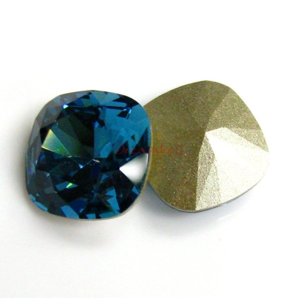 2x Swarovski Elements Crystal 12mm 4470 Cushion Square Indicolite Foiled Stone