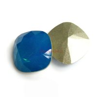 2x Swarovski Crystal 12mm 4470 Cushion Square Caribbean Blue Opal Foiled Stone