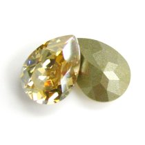 2x Swarovski Elements Olive Pear Stone Crystal 4320 Golden Shadow Foiled 14mm X10mm
