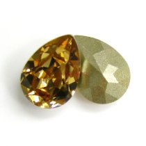 2x Swarovski Elements Olive Pear Stone Crystal 4320 Light Colorado Topaz Foiled 14mm x 10mm