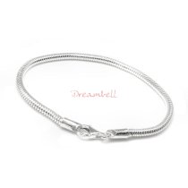1x 925 Sterling Silver 3mm Snake Bracelet for European Bead Charm 7″