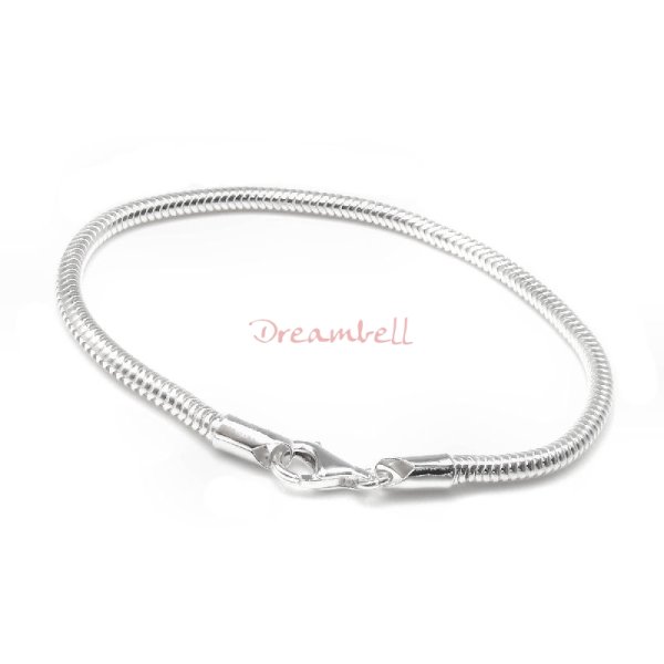 1x 925 Sterling Silver 3mm Snake Bracelet for European Bead Charm 7"