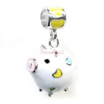 Rhodium on 925 Sterling Silver Lovely Pig Enamel Bead for European Charm Bracelets