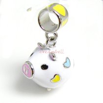 Rhodium on 925 Sterling Silver Lovely Pig Enamel Bead for European Charm Bracelets