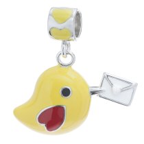 Rhodium on 925 Sterling Silver Lovely Yellow Bird Mail Carrier Enamel Bead for European Charm Bracelets