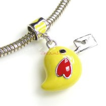 Rhodium on 925 Sterling Silver Lovely Yellow Bird Mail Carrier Enamel Bead for European Charm Bracelets