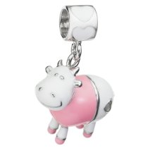 Rhodium on 925 Sterling Silver Lovely Cow Enamel Bead for European Charm Bracelets