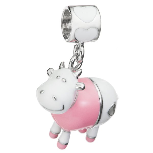 Rhodium on 925 Sterling Silver Lovely Cow Enamel Bead for European Charm Bracelets