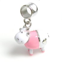 Rhodium on 925 Sterling Silver Lovely Cow Enamel Bead for European Charm Bracelets