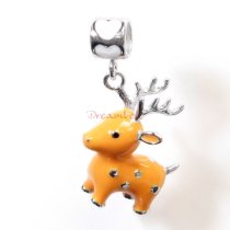 Rhodium on 925 Sterling Silver Lovely Christmas Deer Enamel Bead for European Charm Bracelets