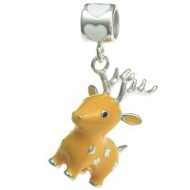Rhodium on 925 Sterling Silver Lovely Christmas Deer Enamel Bead for European Charm Bracelets
