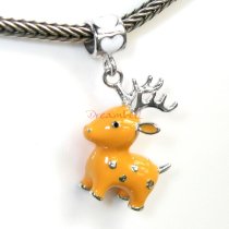 Rhodium on 925 Sterling Silver Lovely Christmas Deer Enamel Bead for European Charm Bracelets