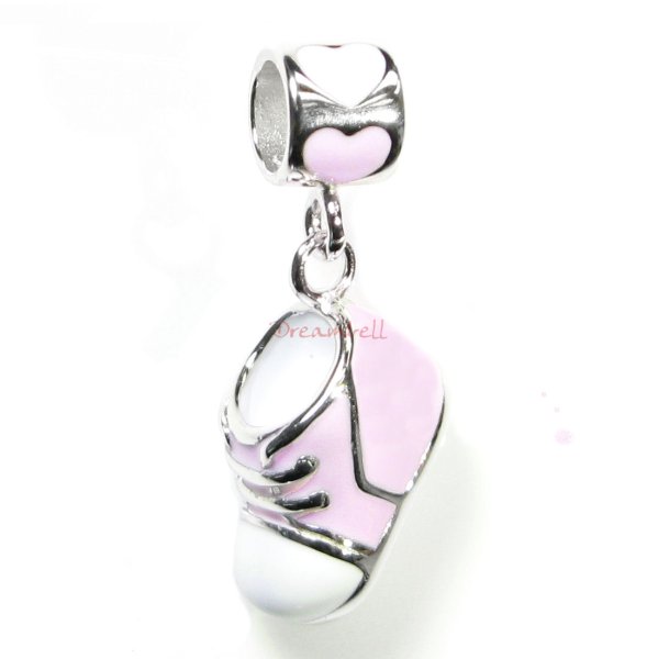 Rhodium on 925 Sterling Silver Lovely Shoe Enamel Dangle Bead for European Charm Bracelets
