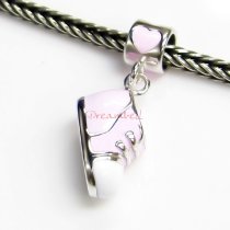 Rhodium on 925 Sterling Silver Lovely Shoe Enamel Dangle Bead for European Charm Bracelets