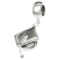 Antique 925 Sterling Silver Graduation Cap Hat Dangle Bead for European Charm Bracelets