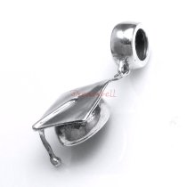 Antique 925 Sterling Silver Graduation Cap Hat Dangle Bead for European Charm Bracelets