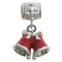 Antique 925 Sterling Silver Christmas Jingle Bells Enamel Dangle Bead for European Charm Bracelets
