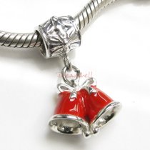 Antique 925 Sterling Silver Christmas Jingle Bells Enamel Dangle Bead for European Charm Bracelets