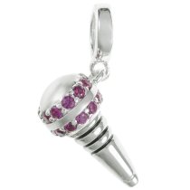 Antique 925 Sterling Silver Microphone with Dark Pink CZ Dangle Bead for European Charm Bracelets