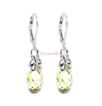 2x Sterling Silver Teardrop Briolette Clear AB Crystals Leverback Dangle Earrings Using Swarovski Elements