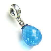 Antique 925 Sterling Silver Teardrop Blue Zircon Stone Dangle Bead for European Charm Bracelets
