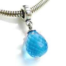 Antique 925 Sterling Silver Teardrop Blue Zircon Stone Dangle Bead for European Charm Bracelets