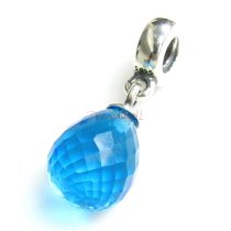 Antique 925 Sterling Silver Teardrop Blue Zircon Stone Dangle Bead for European Charm Bracelets